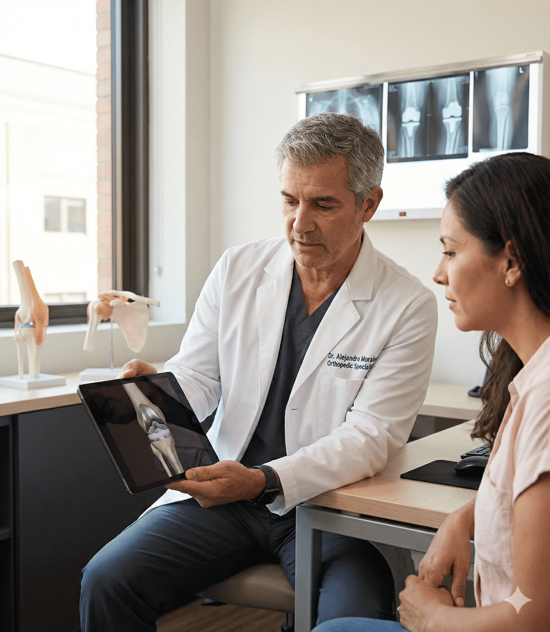 Consulta médica con especialista usando tablet