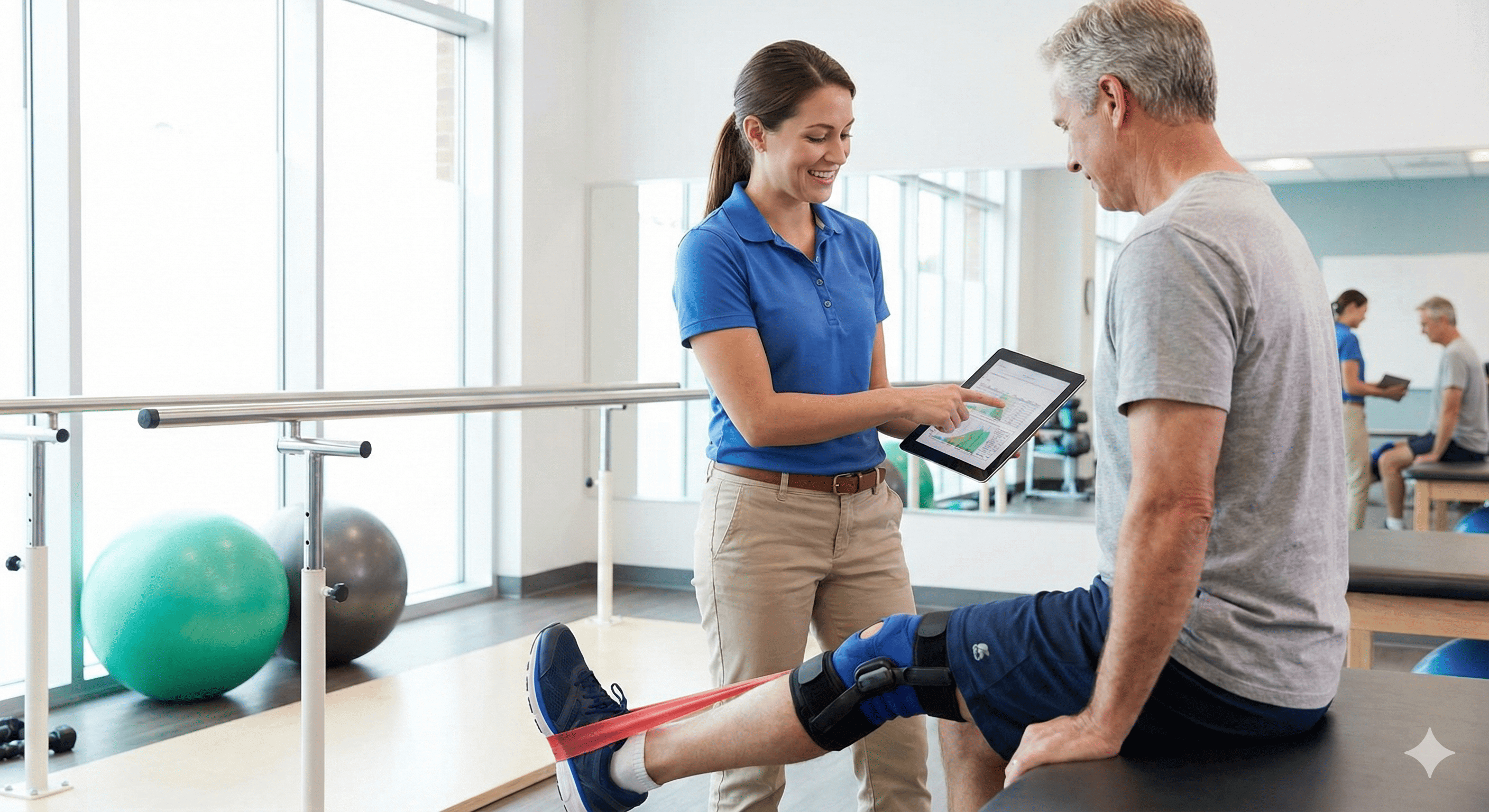 Sesión de rehabilitación guiada con fisioterapeuta